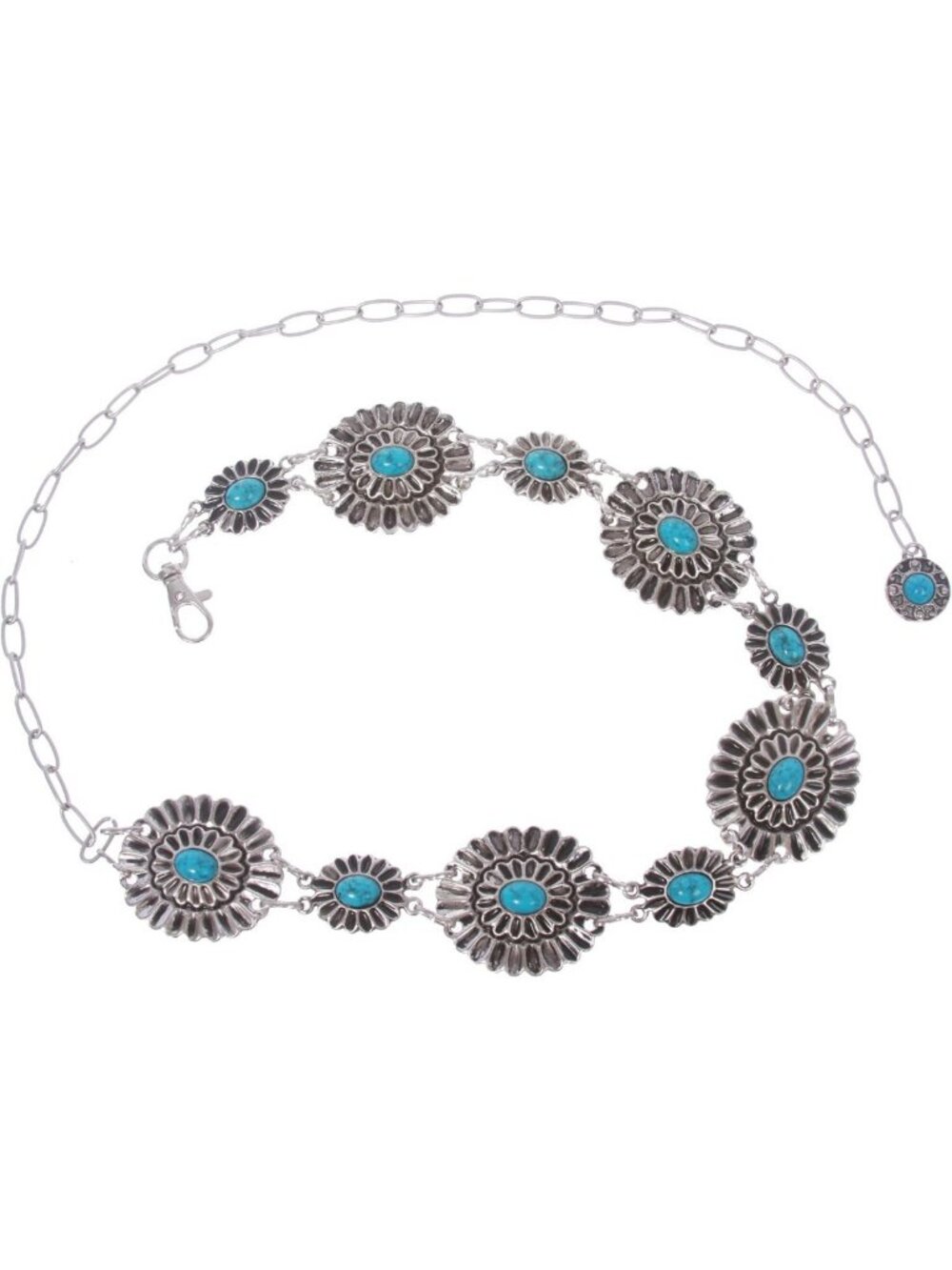 Stylish Western Turquoise Stone Concho Chain Belt for Women - Boho Chic